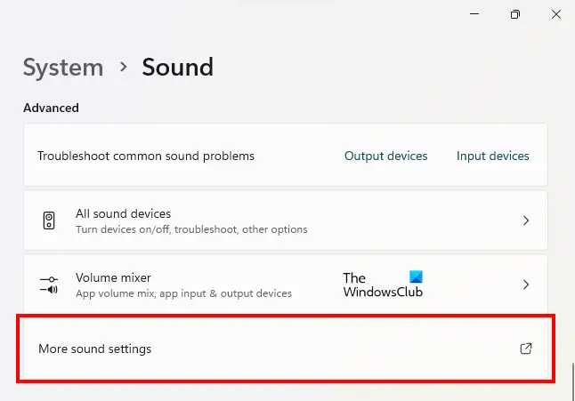 Open More Sound Settings Windows 11