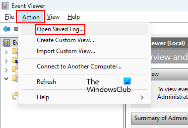 Open saved log in Event Viewer