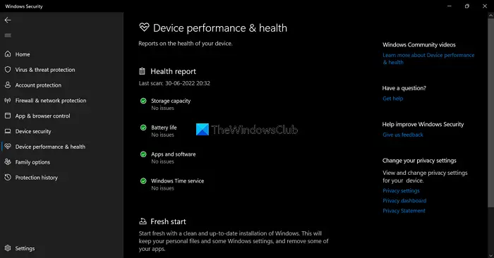 Pc Health Windows-Sicherheit