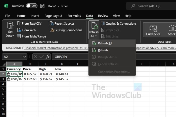 How to get real-time Currency Exchange Rates in Excel sheet