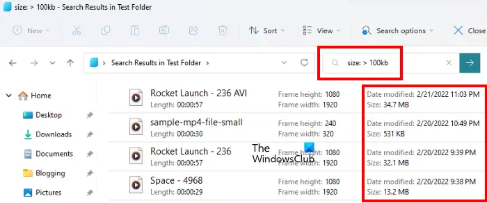 Search files with specific size