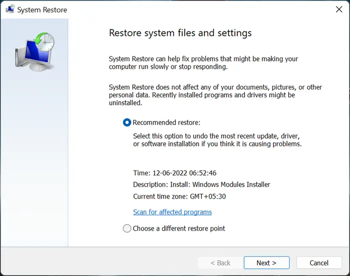 System Restore Windows