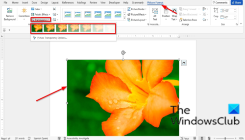 How to make a picture transparent in word