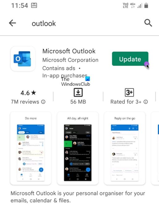 Update Microsoft Outlook for Android
