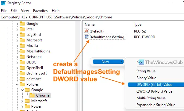 create defaultimagessetting dword value