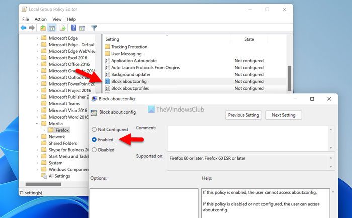How to disable Configuration Editor in Firefox browser using Group Policy