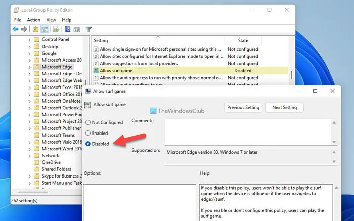 How to enable or disable Surf game in Microsoft Edge