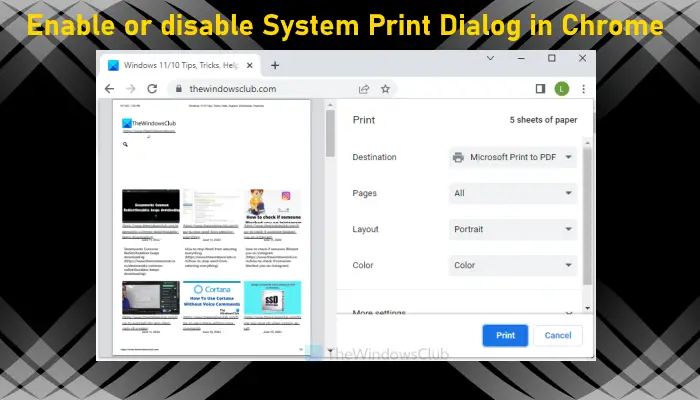 enable disable system print dialog chrome