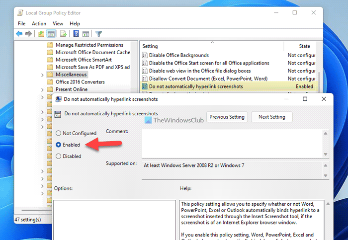 How to prevent Word, Excel, PowerPoint from hyperlinking screenshots automatically