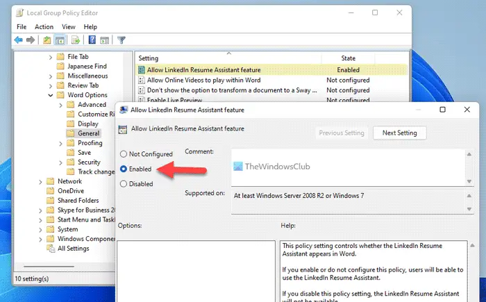 How to enable or disable LinkedIn Resume Assistant in Word