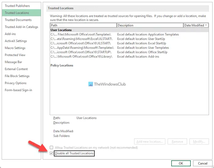 How to enable or disable Trusted Locations in Microsoft Office