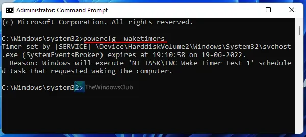 find wake timers using command prompt