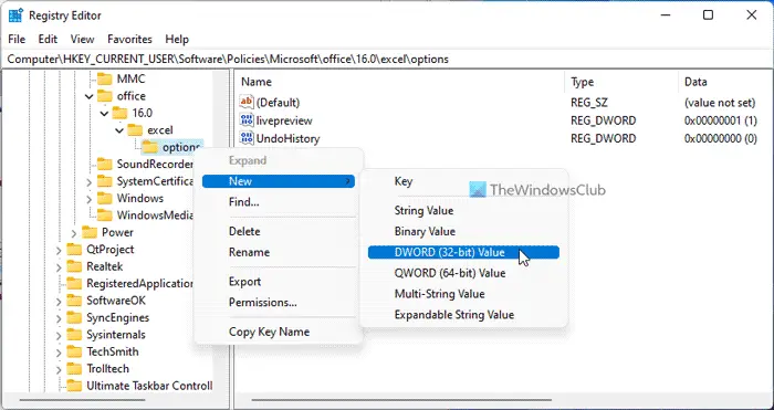 How to modify the number of Undo levels in Excel