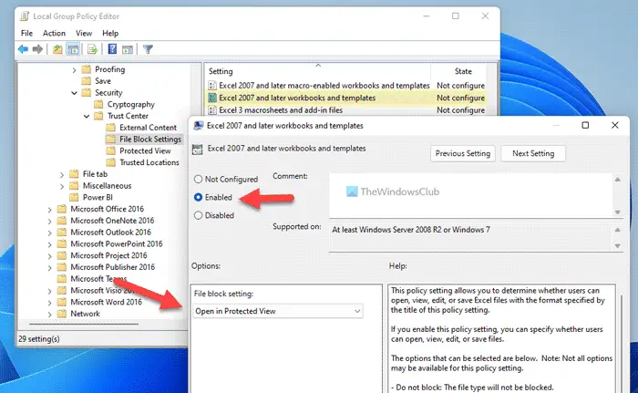 How to open old Excel spreadsheets in Protected View using Group Policy