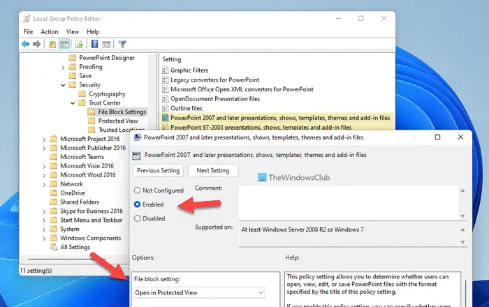 How to open old PowerPoint presentations in Protected View using Group Policy