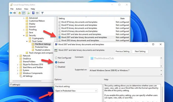 How to open old Word documents in Protected View using Group Policy