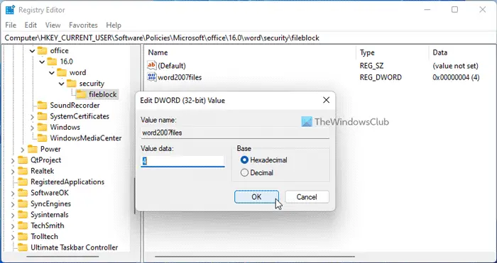 How to open old Word documents in Protected View using Registry