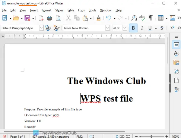 open wps file libreoffice writer