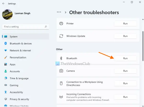 run bluetooth troubleshooter windows 11