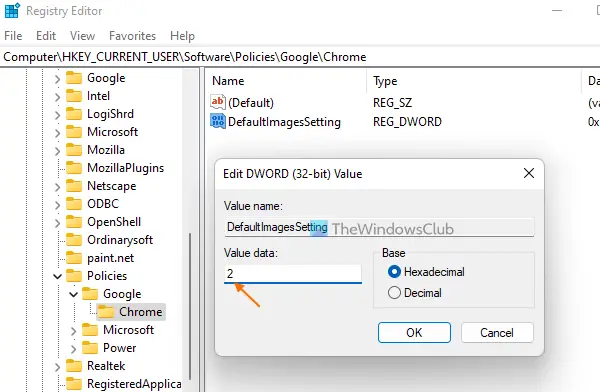 set defaultimagessetting value data 2