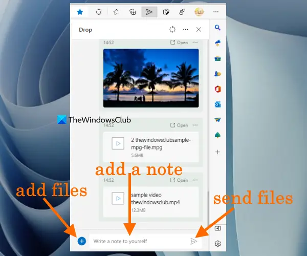 share files using edge drop