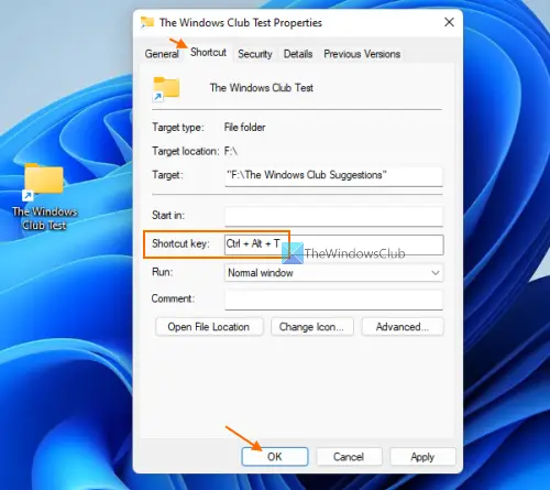 shortcut key to open folder