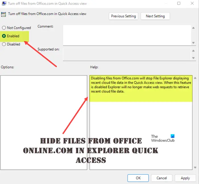 How to hide files from Office Online in Explorer Quick Access