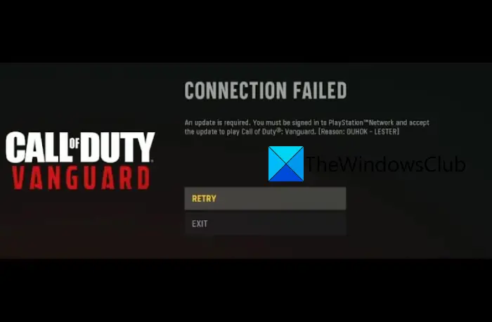 COD Vanguard Error DUHOK - LESTER, Connection Failed: An update is required