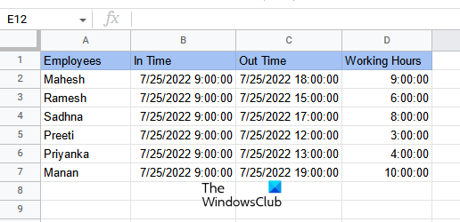 Calculate time difference in Google Sheets