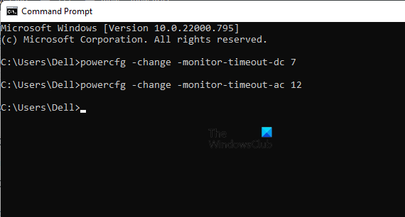 Change screen turn off time via Command Prompt