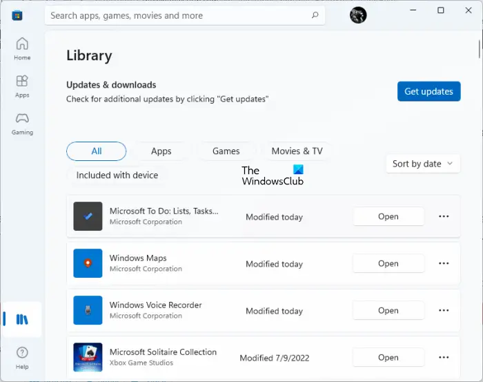 Check for updates for Microsoft Store apps