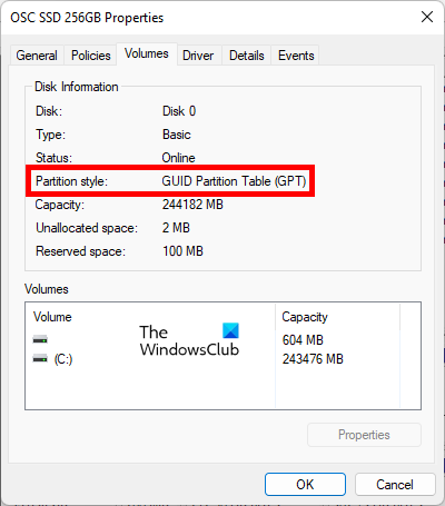 Check the partition style of your disk