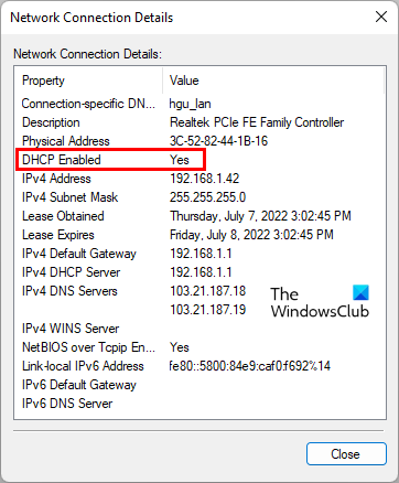 Check the status of DHCP