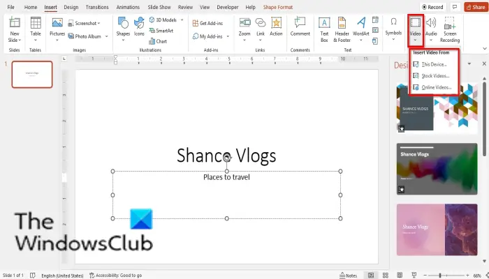 Click the Video (How to make a PowerPoint moving background