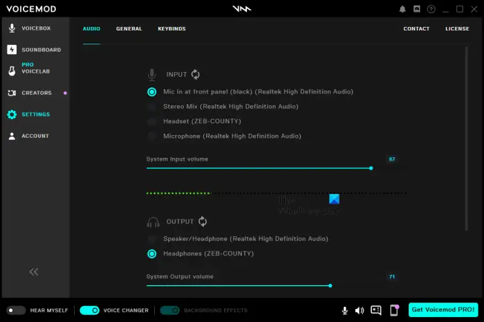 Configure input and output device in Voicemod