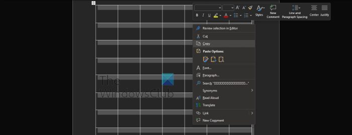 Cut or Copy table in Word