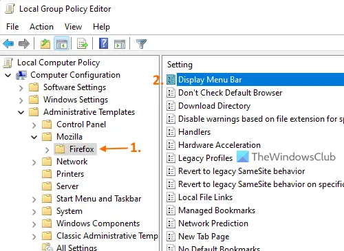 Firefox settings folder group policy