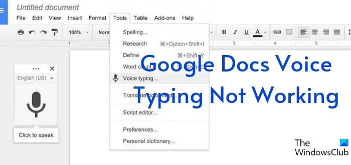 Google Docs Voice Typing not working