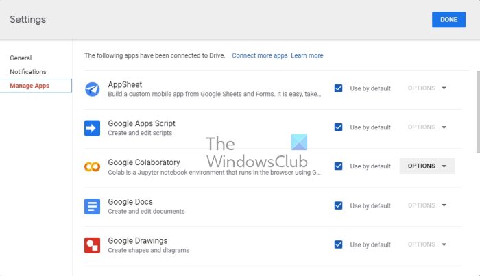 Google Drive Manage Apps