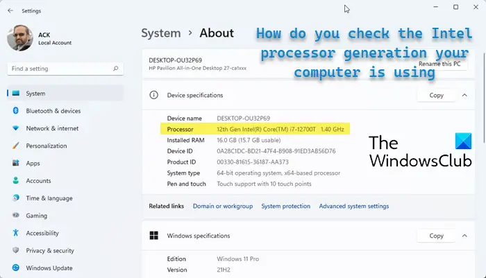 How do you check the Intel processor generation your computer is using