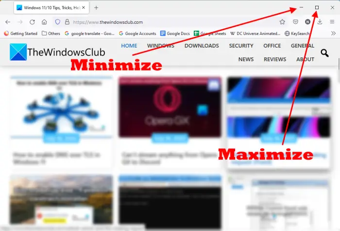 Maximize and minimize windows using respective buttons