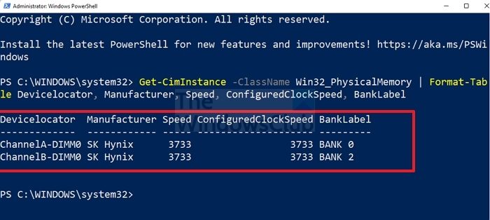 PowerShell Command RAM Slot