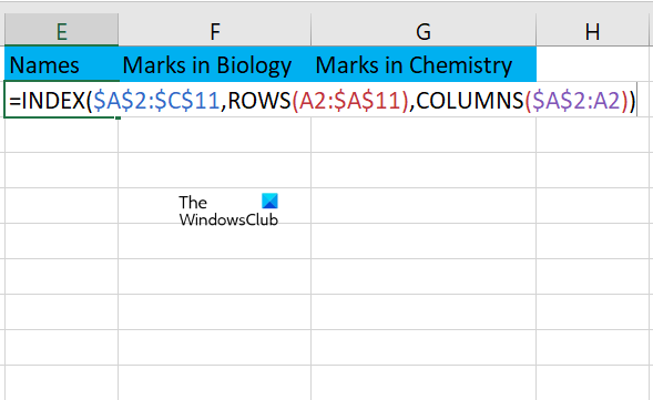 Reverse list with multiple columns using INDEX function