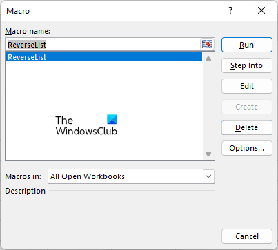 Run Macro to reverse list in Excel