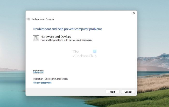 Run hardware troubleshooter Windows