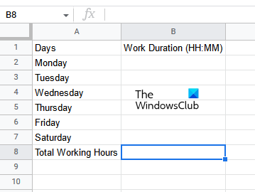 Sample data to add time Google Sheets