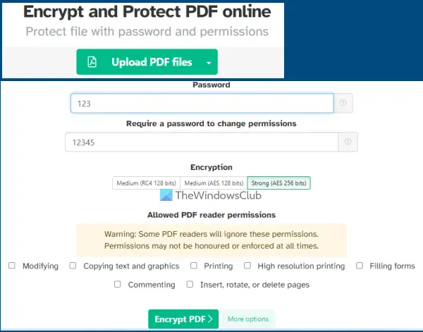 Sejda Password Protect PDF tool