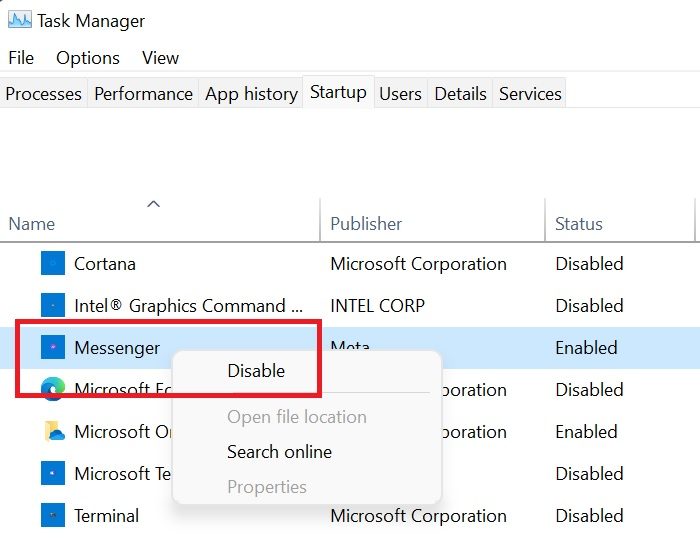 Stop Messenger from opening on startup in Windows