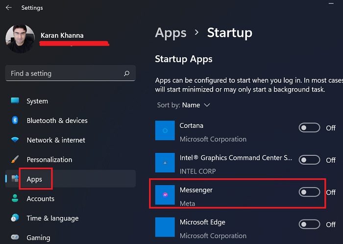 Stop Messenger from opening on startup