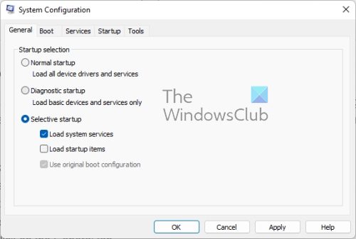 System Configuration General tab